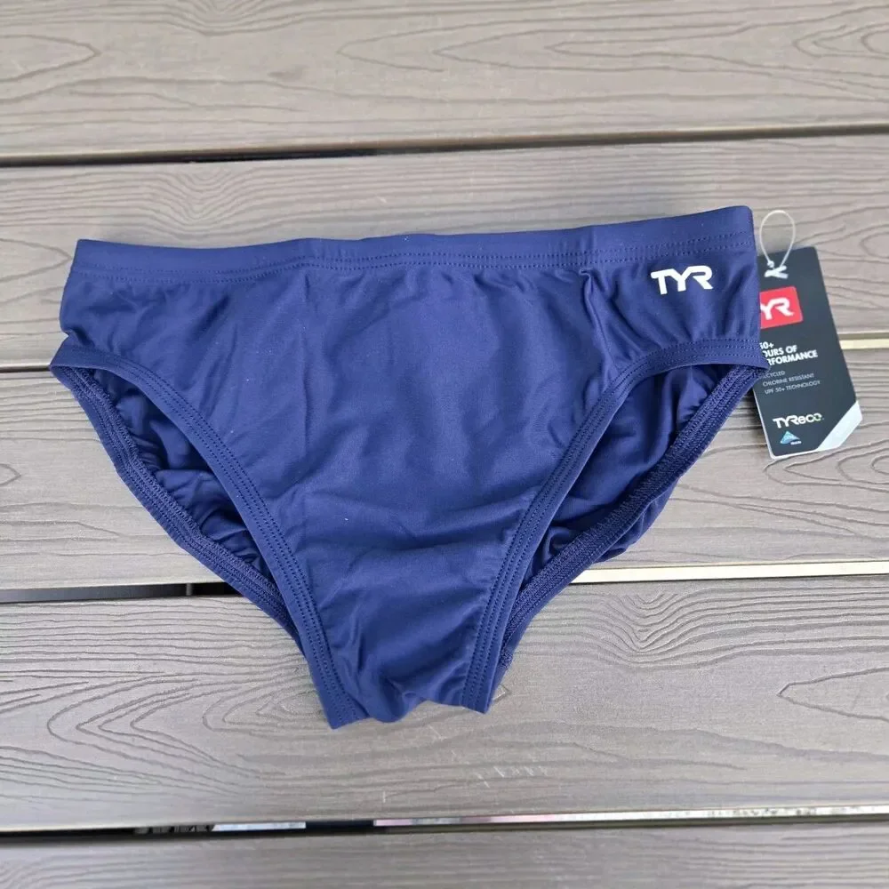TYR Men's Solid Navy Nylon Drawstring Racer Swimwear Briefs Size 30 NEW